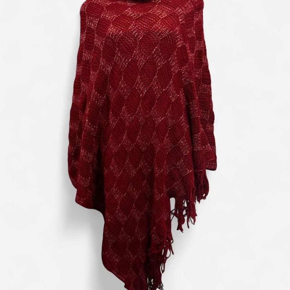 burgundy knit poncho